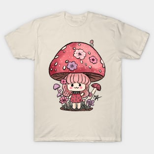 Pink Toadstool Mushroom Chibi (option without background ) T-Shirt